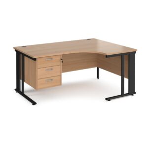 Maestro 25 Cable Managed Right Hand Ergonomic Desk With 3 Drawer Ped